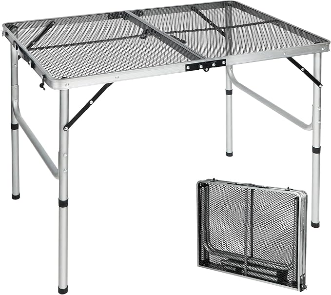 REDCAMP 36x24 Folding Grill Table for Outside, Lightweight Portable Metal Aluminum Outdoor Grill Table with Adjustable
