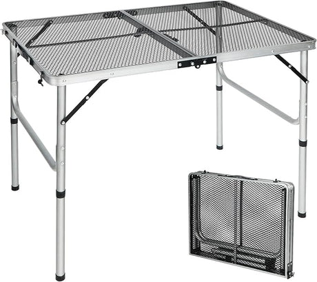 REDCAMP 36x24 Folding Grill Table for Outside, Lightweight Portable Metal Aluminum Outdoor Grill Table with Adjustable