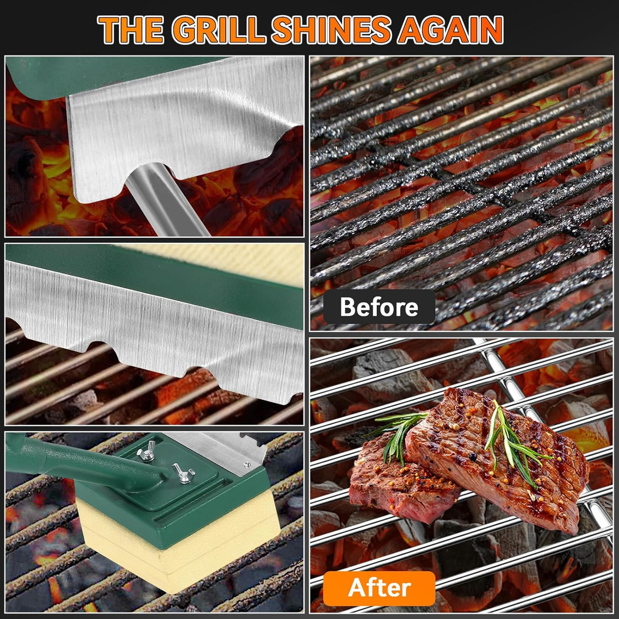 Grill Brush Bristle Free with Scraper,22" Extra Long Steam Grill Brush for Outdoor Grill,Replaceable Cleaning Head,Safe