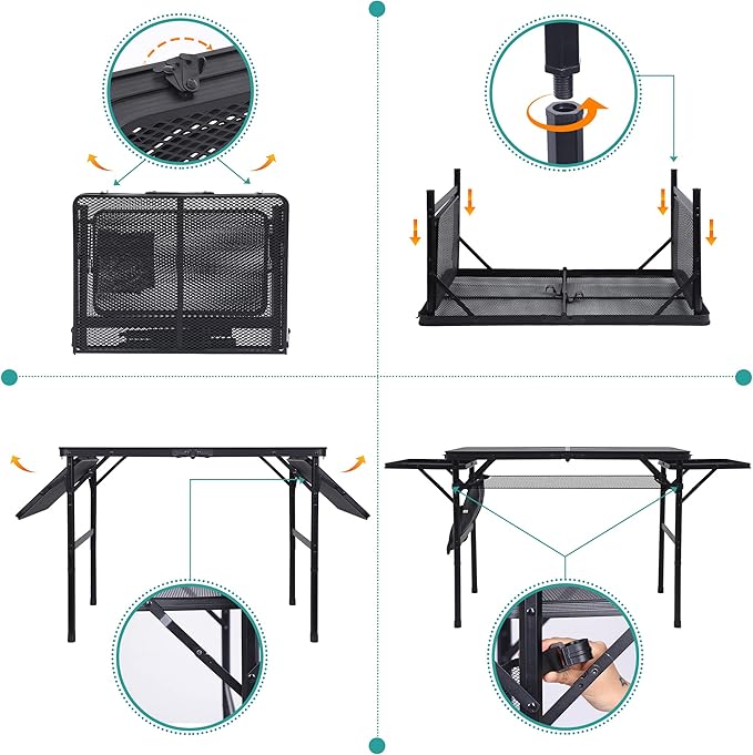 Nice C Folding Grill Table, Camping Table, Tailgate Tables, Grill Tables, Outdoor, Metal Folding Adjustable Height&Width,