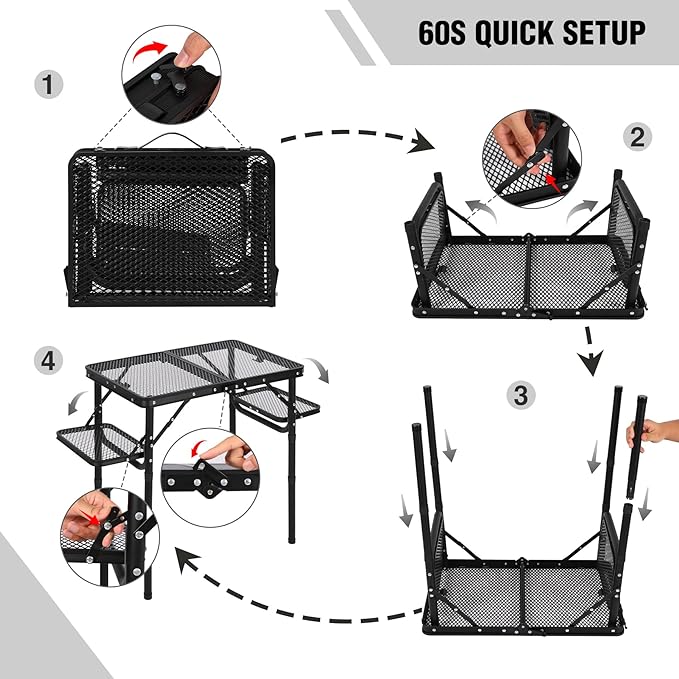 RedSwing Folding Grill Table with Extra Space, Adjustable Height Portable Small Stand Table for Outdoor Indoor Camping