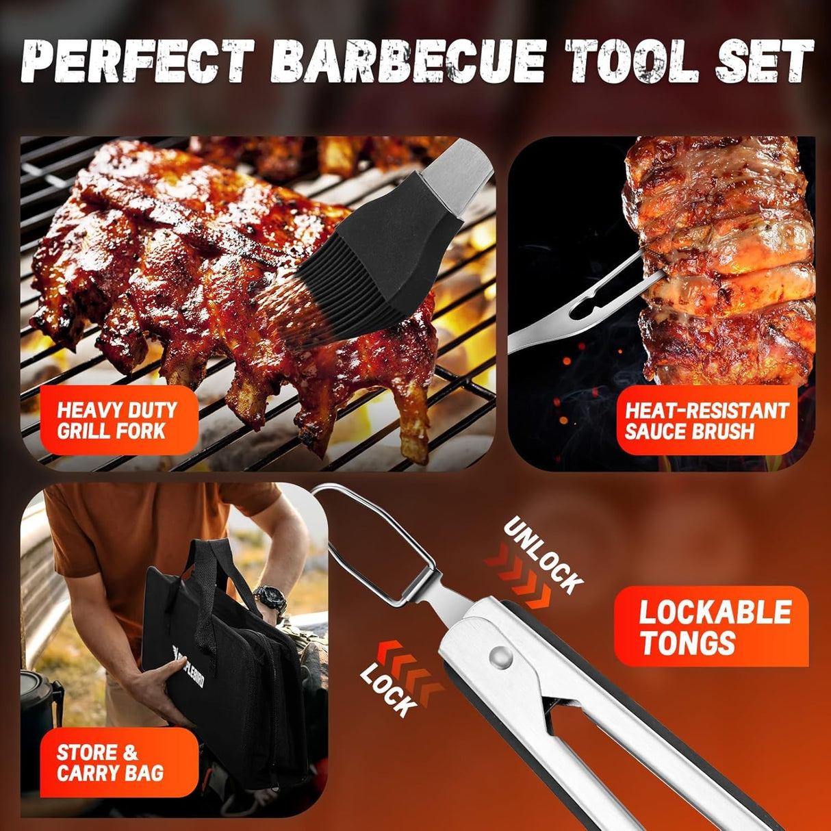PURPLEBIRD Grill Set for Outdoor Grill 6 pcs - Heavy Duty Grilling Tools Set with Extra Long Handle, Stainless Grilling