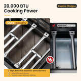 Captiva Designs 17 Inch 2 Burner Portable Propane Gas Griddle Grill with Lid, Outdoor Foldable Flat Top Grill with Stand for