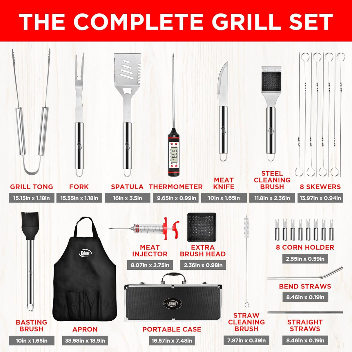Kaluns Grilling Accessories, Dad Gifts for Christmas Grilling Gifts, Heavy Duty Stainless Steel Grill Set BBQ Grill