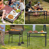 Folding Camping Table, Aluminum Small Folding Table 3 Adjustable Height Max 27.5", Portable Table with Carry Handle,