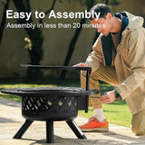 BALI OUTDOORS Fire Pit with Poker, 32 inch Outdoor Fire Pit Patio, Wood Burning Firepits for Outside with Grill