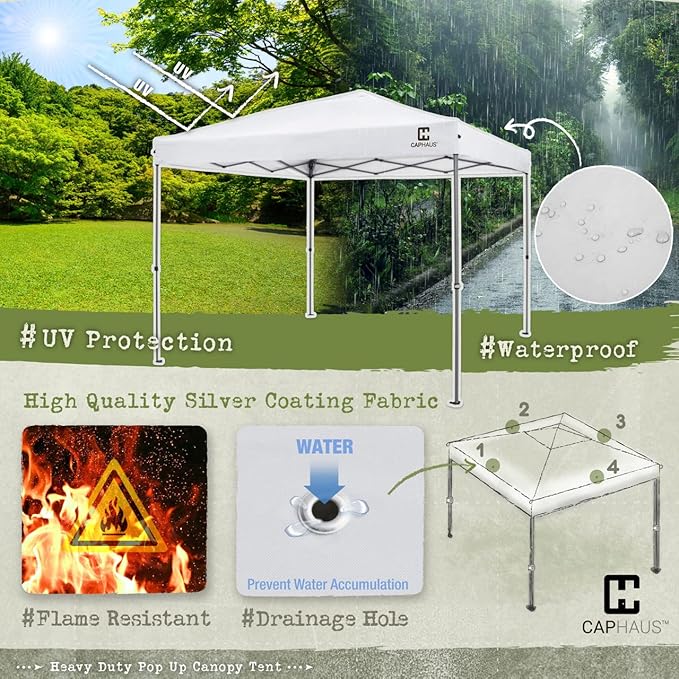 CAPHAUS 12ft x 12ft Patented One-Push Pop Up Outdoor Canopy Tent, Heavy-Duty Commercial Grade w/Central Lock, Portable and