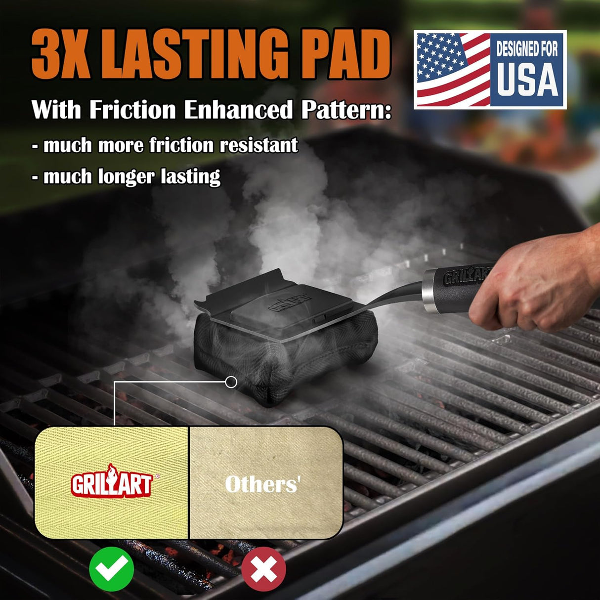 GRILLART Bristle Free Grill Brush Kit, Reinforced Outdoor Grill Brushes, Safe Cleaning Tools with Replaceable Heads, Grill