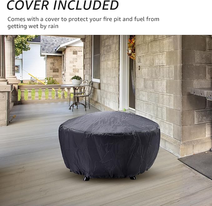 NATURAL EXPRESSIONS 32 Inch Large Fire Pit with 2 Grills, Outdoor Wood Burning Fire Pit with Cooking Grate, Lid, Poker and