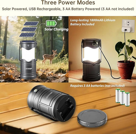 Lichamp 4-Pack Solar Camping Lantern, USB Rechargeable LED Lanterns Battery Powered Pop Up Flashlight Lamps with Three Modes