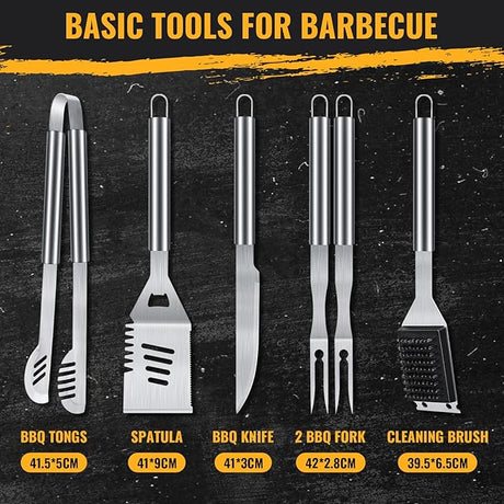 BBQ Grill Tools Set 16-inch Heavy Duty, 6 Pcs- Barbecue Utensils Kit for Camping, Kitchen, Outdoor Cooking,Suitable as a