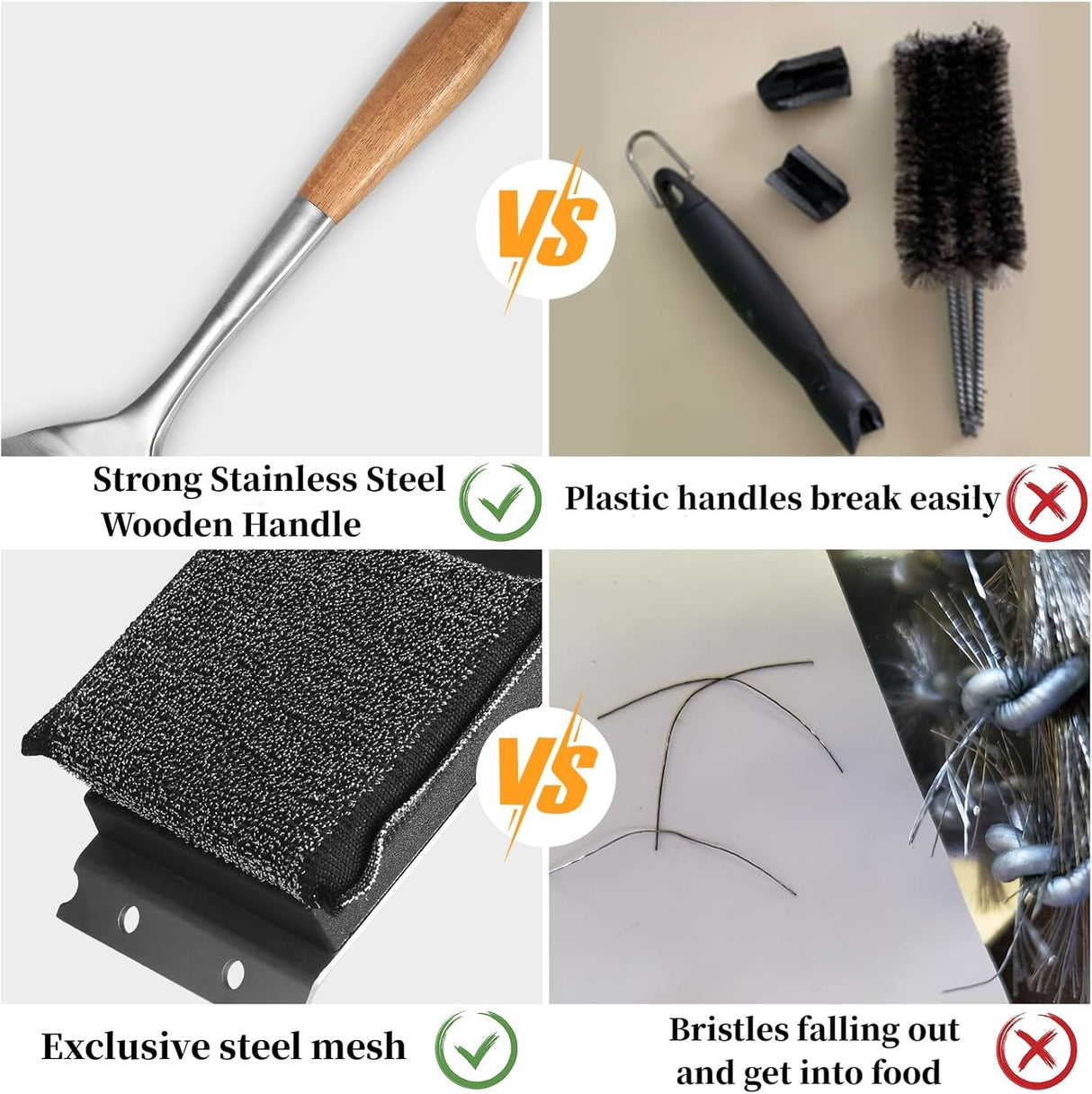 18” Steam Grill Brush Bristle Free,with Extended Luxurious Acacia Wood Handle,Safe Grill Cleaner for Outdoor
