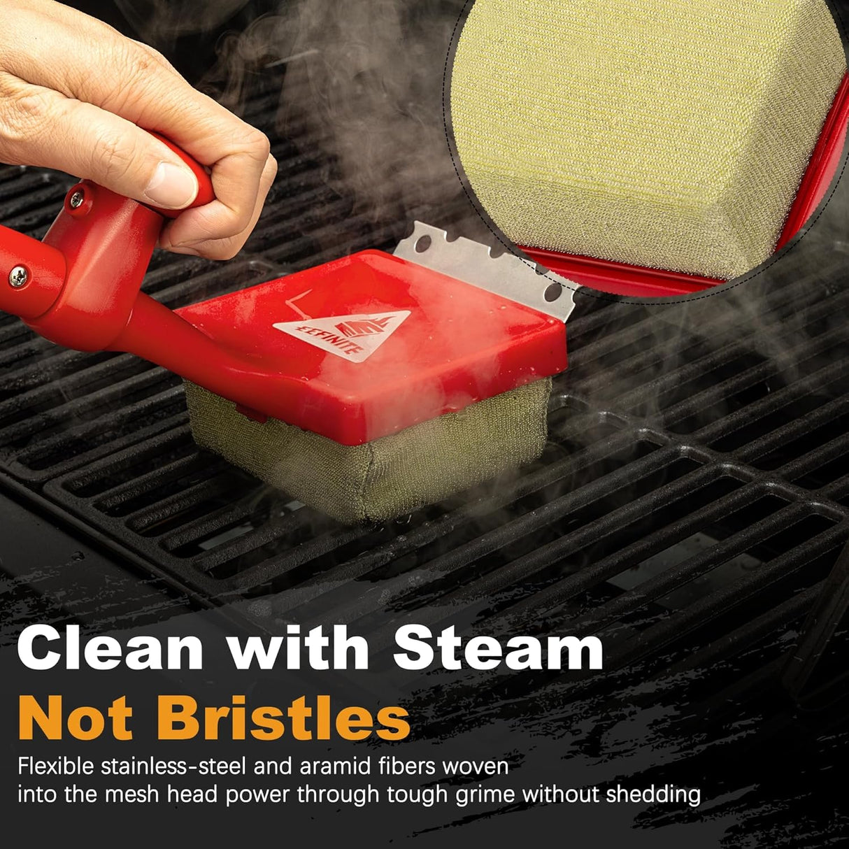BBQ Grill Cleaner Brush, EEFINITE Steam Grill Brush for Outdoor Grilling with Replacement Scrub Sponge + Superior Scraper,