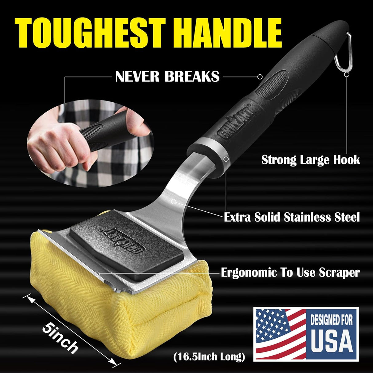 GRILLART Grill Brush for Outdoor Grill Bristle Free - Reinforced Grill Cleaner Scraper BBQ Brush - Replaceable Head Barbecue