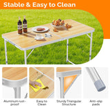 VINGLI 4FT White Folding Table with Carrying Handle Height Adjustable Lightweight Fold Up Portable for Indoor Outdoor