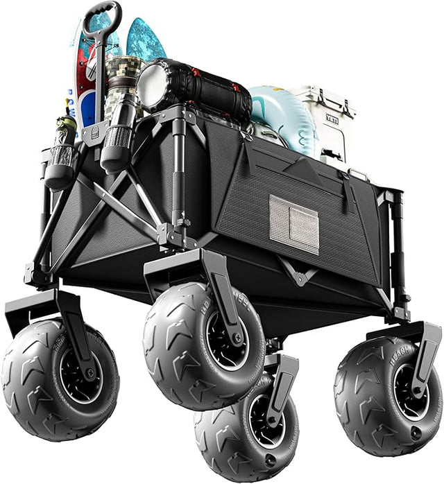 DXZ Beach Wagon Cart with Big Wheels for Sand - Folding Collapsible Wagon, Heavy Duty Wagons Carts Foldable for Beach,