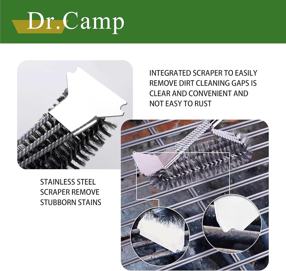 2 PCS Stainless Steel BBQ Grill Brush,BBQ Brush,Grill Scraper, Grill Brush for Outdoot,Grill Cleaning Brush, Barbecue Tool