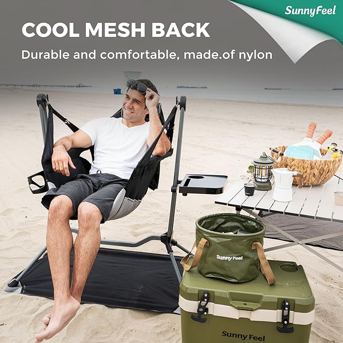 SUNNYFEEL Hammock Camping Chair, Oversized Swinging Camping Chair, Portable Hammock Chairs with Cup Holder, Beach Mat, MAX
