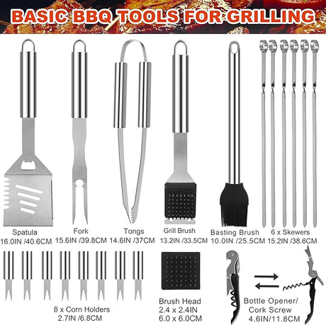 Grilljoy BBQ Accessories Grill Tools Set - 22PCS Stainless Steel Barbecue Grill Accessories for Outdoor Grill with Black