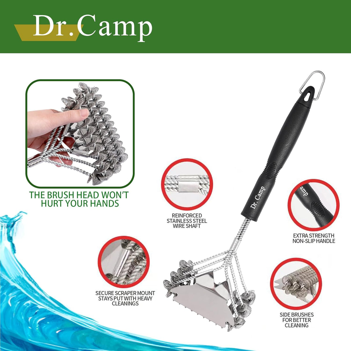 2 PCS Stainless Steel BBQ Grill Brush,BBQ Brush,Grill Scraper, Grill Brush for Outdoot,Grill Cleaning Brush, Barbecue Tool