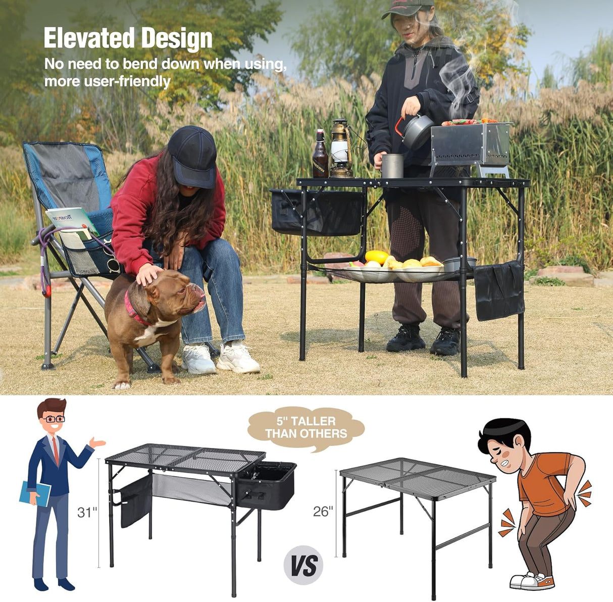 REDCAMP Folding Portable Grill Table with Sink for Outside, Lightweight Aluminum Metal Grill Stand Picnic Table for Camping