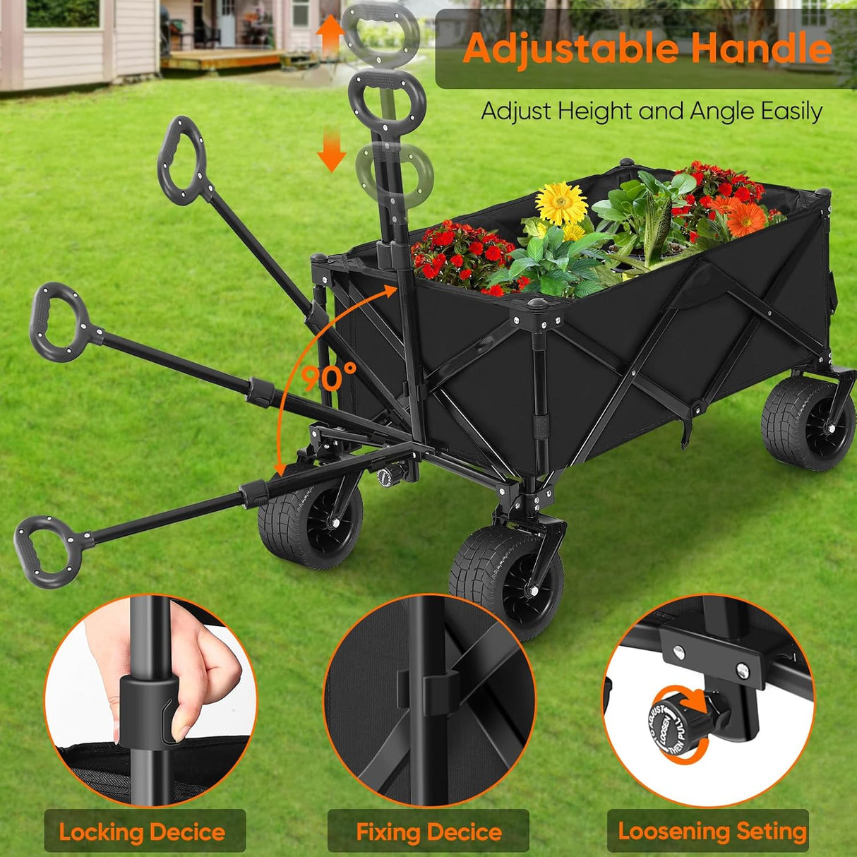 Collapsible Wagon with Table, Large Capacity Foldable Wagons Carts, Beach Wagon with Big Wheels, Heavy Duty Beach Car