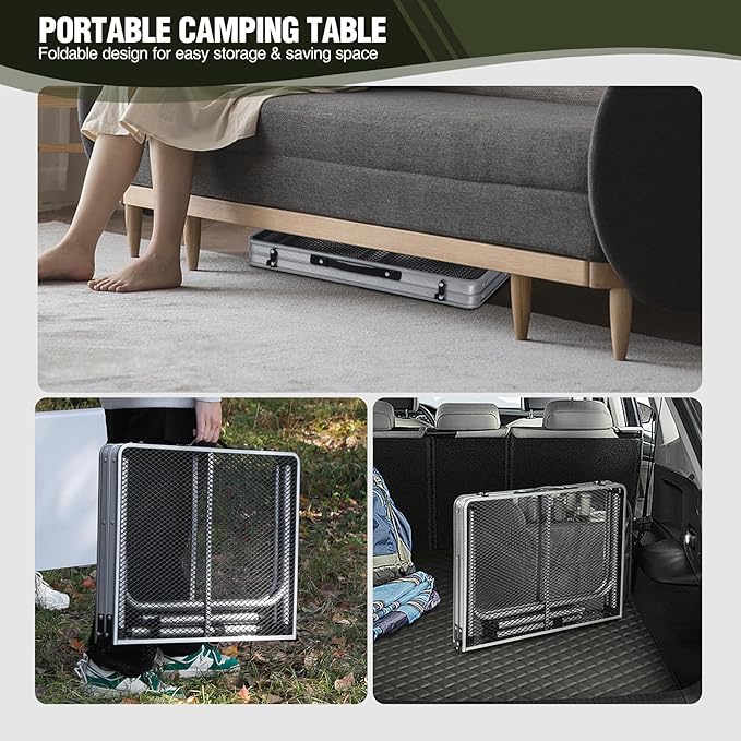 REDCAMP 36x24 Folding Grill Table for Outside, Lightweight Portable Metal Aluminum Outdoor Grill Table with Adjustable