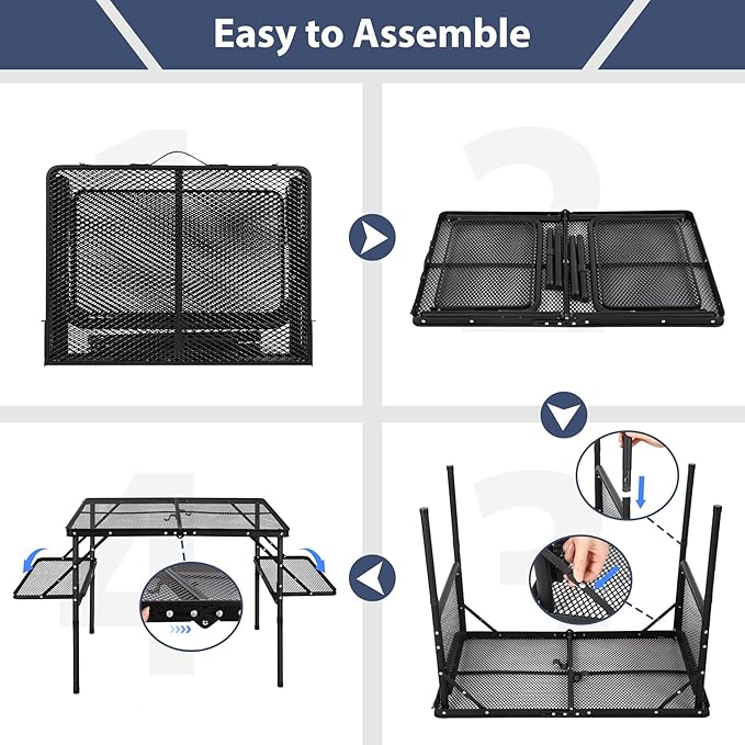 REDCAMP 36x24 Folding Grill Table for Outside with 2 Side Tables, Lightweight Portable Metal Aluminum Outdoor Grill Table