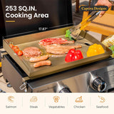 Captiva Designs 17 Inch 2 Burner Portable Propane Gas Griddle Grill with Lid, Outdoor Foldable Flat Top Grill with Stand for
