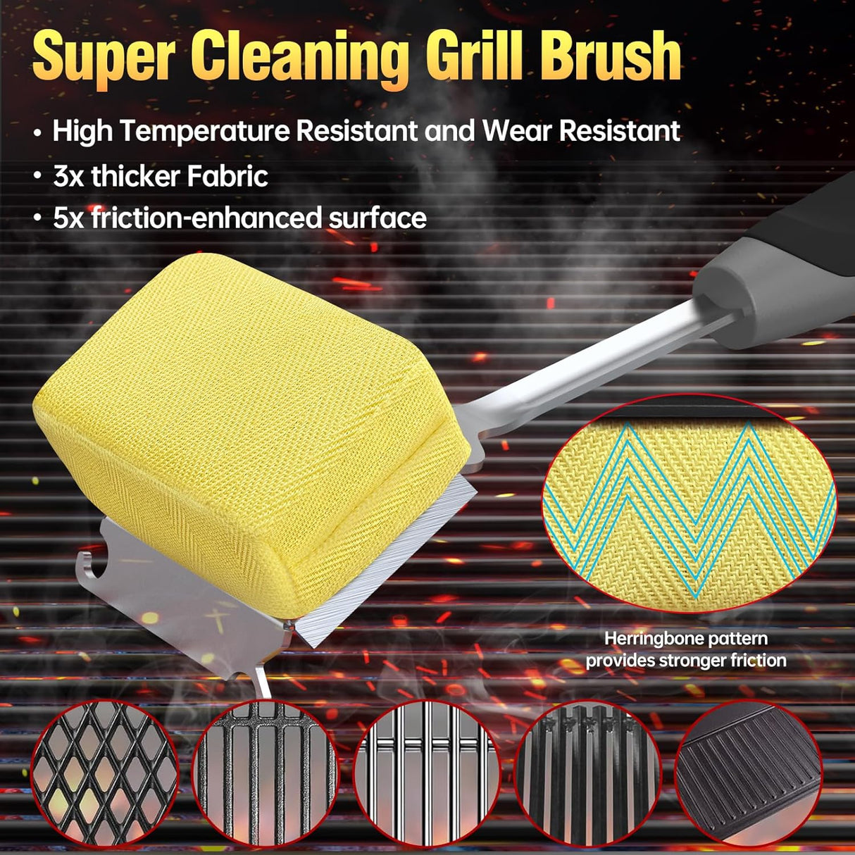 Grill Cleaning Brush Bristle Free for Outdoor Grill Brush Extended Handle for Cast Iron Stainless-Steel Grates, Replaceable