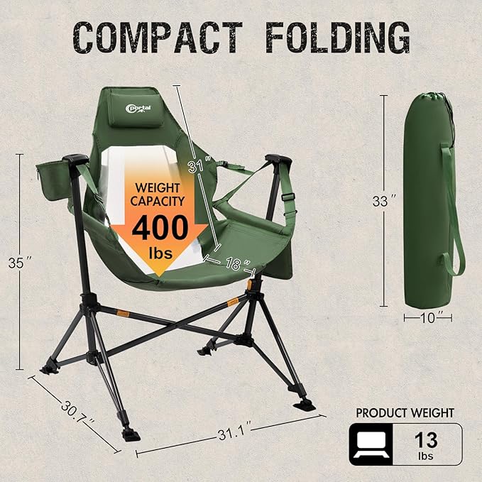 Portal Hammock Camping Chair, Portable Outdoor Swinging Chairs, Rocking Chair for Adults with Adjustable Back and Height for
