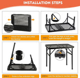 Camping Table with Mesh Desktop, Lightweight & Portable Folding Grill Table, Height Adjustable Metal Outdoor Table for Camp,