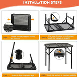 Camping Table with Mesh Desktop, Lightweight & Portable Small Folding Grill Table, Height Adjustable Metal Outdoor Table for