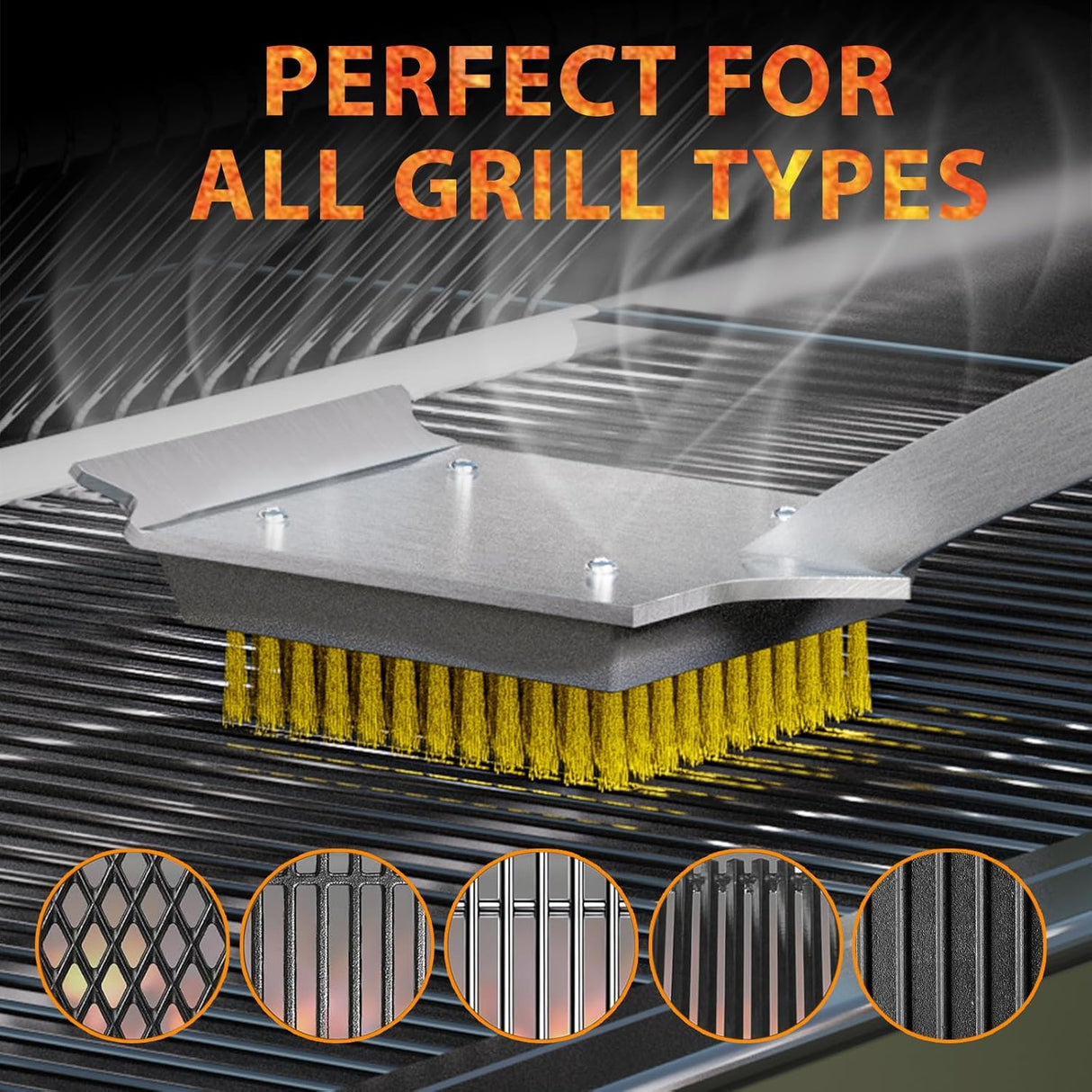 ENLOY Grill Brush and Scraper for Barbecue, 17" Grill Brush for Outdoor Grill, Extended Rosewood Handle and 2 Replaceable