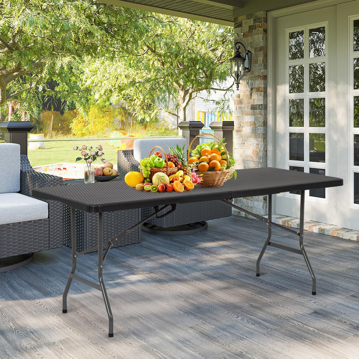 6FT Folding Table, Heavy Duty Plastic Table Portable Fold-in-Half Utility Table Indoor Outdoor Picnic Table w/Handle & Lock