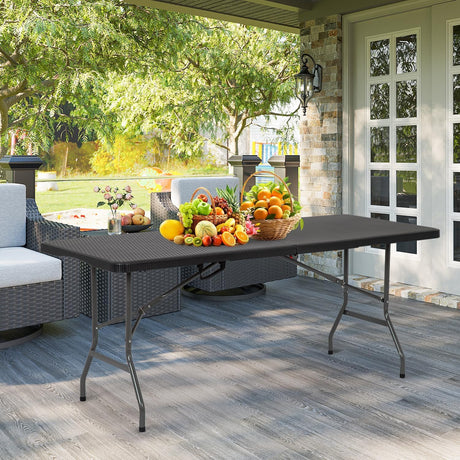 6FT Folding Table, Heavy Duty Plastic Table Portable Fold-in-Half Utility Table Indoor Outdoor Picnic Table w/Handle & Lock