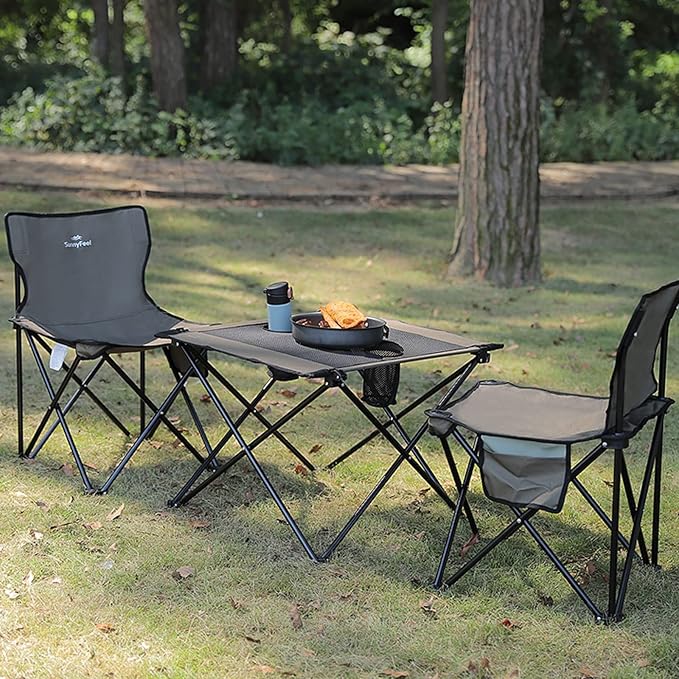 SUNNYFEEL Outdoor Folding Table | Lightweight Mesh Compact Camping Table, Roll Up Top 2 People Portable Camp Tables with