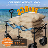 Collapsible Wagon Cart Heavy Duty Foldable, Folding Beach Wagon with Big Wheels for Sand, Utility Grocery Cart with Side