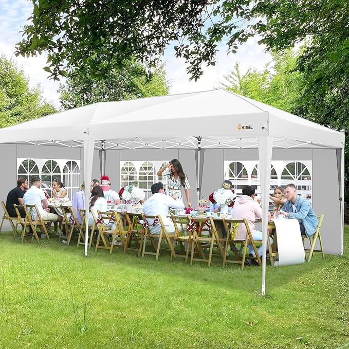 HOTEEL 10x20 Pop up Canopy with Sidewalls, One Push Outdoor Tents for Parties Waterproof Canopy Tent with Reinforce Rod,