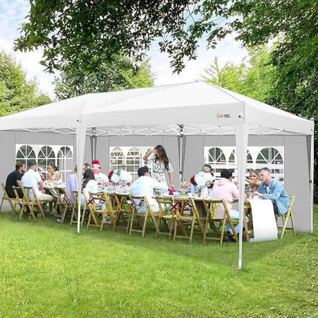 HOTEEL 10x20 Pop up Canopy with Sidewalls, One Push Outdoor Tents for Parties Waterproof Canopy Tent with Reinforce Rod,