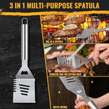 BBQ Grill Tools Set 16-inch Heavy Duty, 3 Pcs - Barbecue Utensils Kit for Camping, Kitchen, Outdoor Cooking,Suitable as a