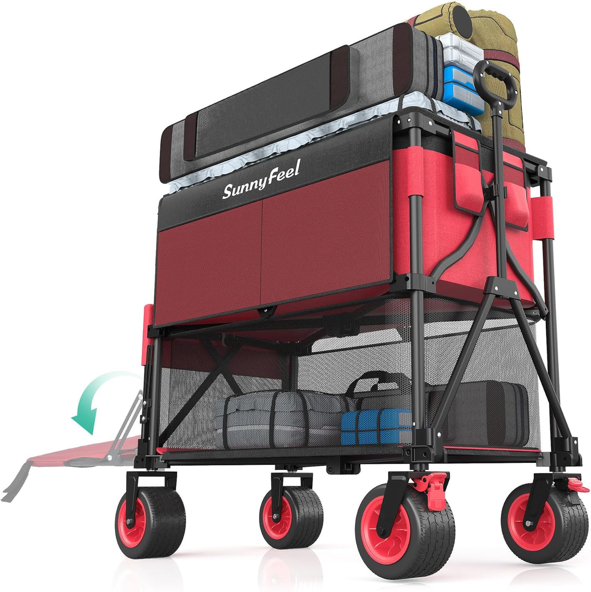 SUNNYFEEL Heavy Duty Collapsible Outdoor Utility Wagon Cart 500LB Capacity Adjustable Handlebar,Foldable Beach Wheels Stable