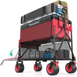 SUNNYFEEL Heavy Duty Collapsible Outdoor Utility Wagon Cart 500LB Capacity Adjustable Handlebar,Foldable Beach Wheels Stable