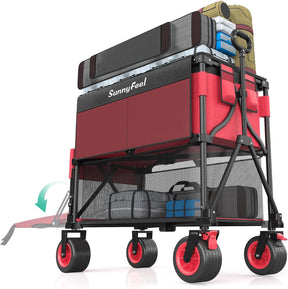 SUNNYFEEL Heavy Duty Collapsible Outdoor Utility Wagon Cart 500LB Capacity Adjustable Handlebar,Foldable Beach Wheels Stable