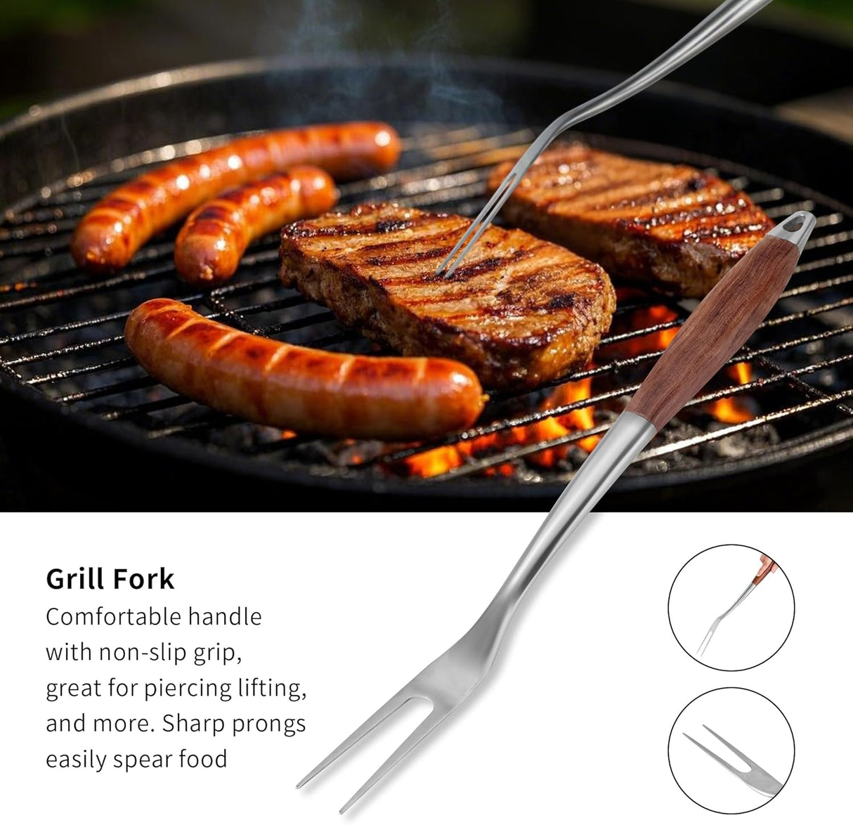 FJNATINH Heavy-Duty Grilling Accessories Rose Wooden BBQ Grilling Tools Set,Outdoor Grill Set with Spatula, Fork &