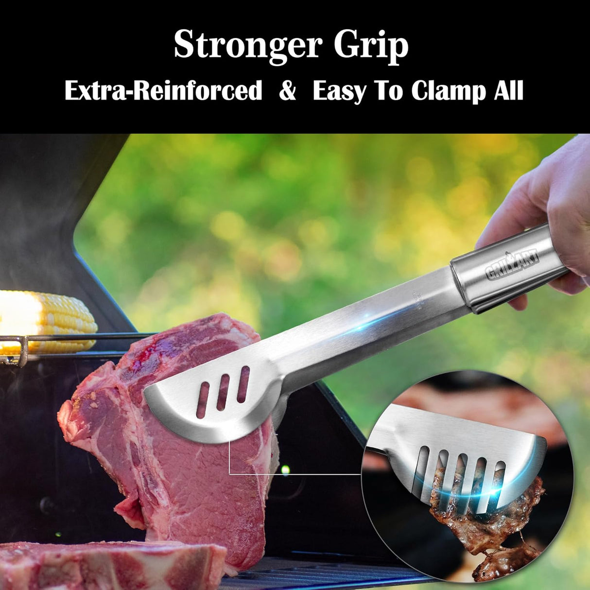 GRILLART BBQ Grill Utensil Tools Set Reinforced BBQ Tongs 19-Piece Stainless-Steel Barbecue Grilling Accessories w/Aluminum