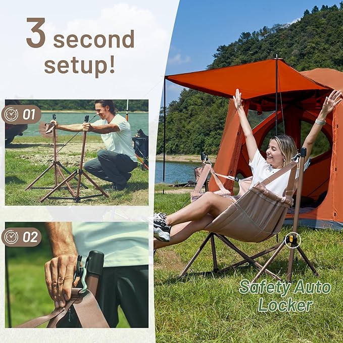 TIMBER RIDGE Hammock Camping Chair with Adjustable Backrest, Heavy Duty Folding Hammock Chair Supports 300lbs, Portable