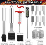 Grilljoy 24PCS BBQ Grill Tools Set with Meat Thermometer and Injector - Extra Thick Stainless Steel Fork, Spatula& Tongs -
