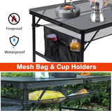 Folding Grill Table, 4x2 FT Portable Camping Table, Lightweight Height Adjustable Metal Tables with Mesh Desktop and Mesh