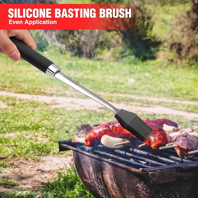 Grill Accessories Heavy Duty BBQ Set Gifts for Men/Women - Premium Stainless Steel Spatula, Fork, Brush & Tongs, Barbecue